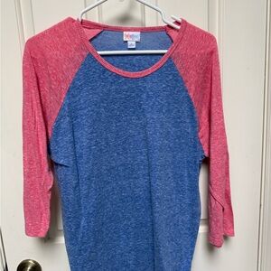 LuLaRoe Blue and Pink Long Sleeve Tee Casual Raglan Style